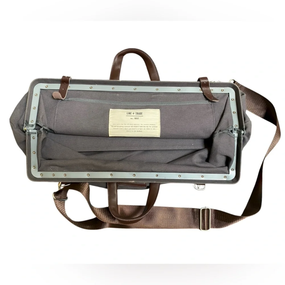 Line of Trade No. 0312 Canvas Weekender Duffel Bag Gray Leather Carry On Tote